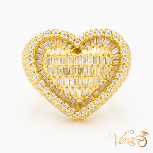 10K Yellow Gold Heart Rolo Ring with 4.00 ct Natural Diamonds, Size 7, 10g