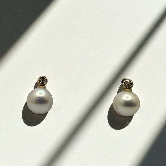 14K YG Pearl & Cubic Zirconia Earrings