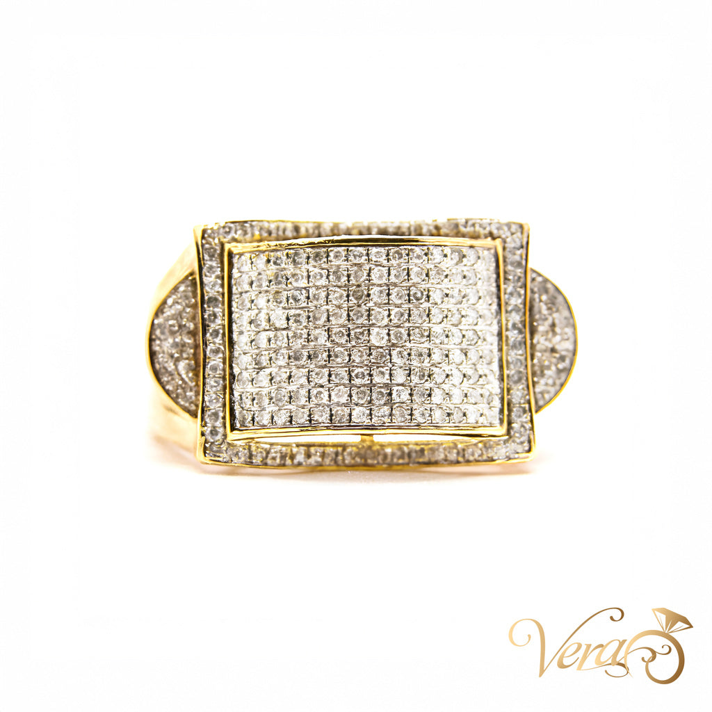 10K Yellow Gold Pave Belt Buckle Ring with 1.00 ct Natural Diamonds, Size 10, 6.2g
