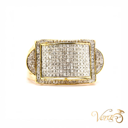10K Yellow Gold Pave Belt Buckle Ring with 1.00 ct Natural Diamonds, Size 10, 6.2g