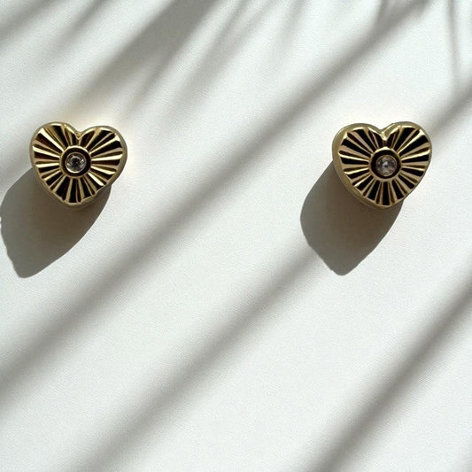 14K YG Heart Burst Cubic Zirconia Earrings