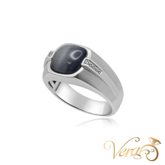 10K White Gold Men’s Ring with Star Sapphire, Size 10.5, 6.7g - Vera Jewelry in Miami