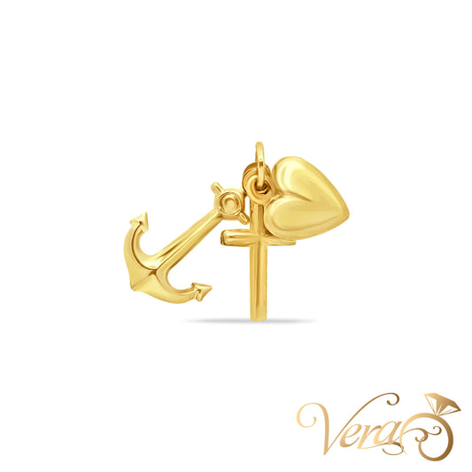 14K Yellow Gold Crucifix Heart Anchor Pendant  24mm - Vera Jewelry in Miami