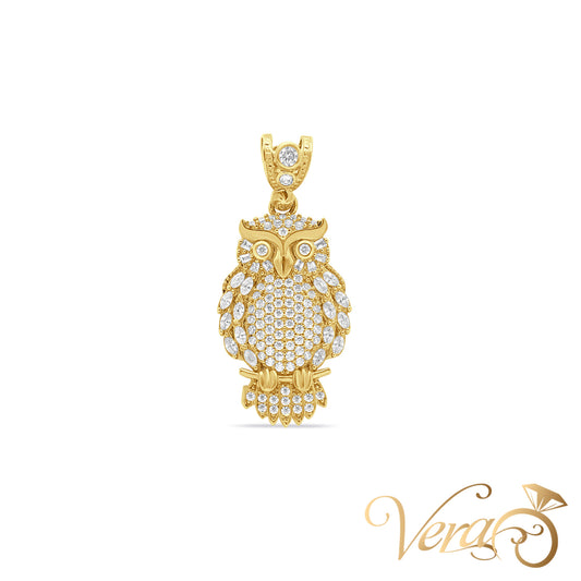 10K Yellow Gold Owl Pendant with CZ – 42mm