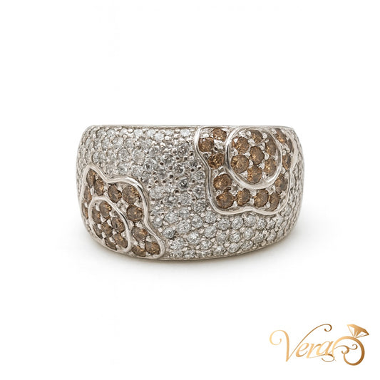 18K White Gold Pavé Diamond Floral Band Ring with 3.00 ct Natural Diamonds, Size 8.25, 11.38g - Vera Jewelry in Miami