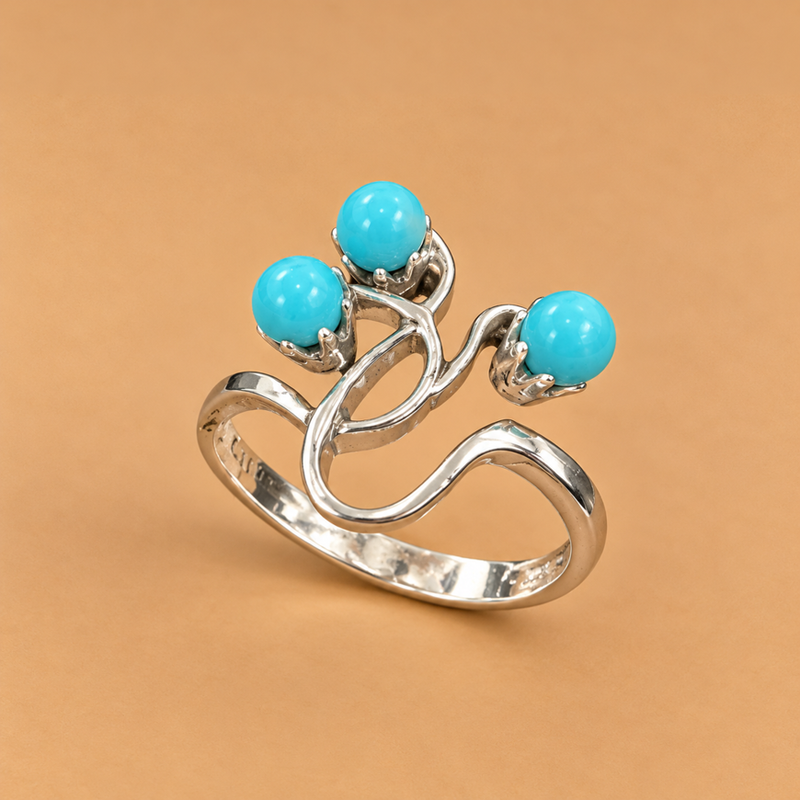 18K WG Vintage Ring Turquoise, Size 7.5, 4.4g
