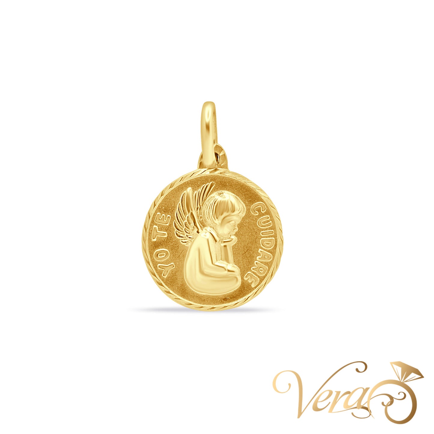 18K Yellow Gold Baby Angel Medal Pendant - Vera Jewelry in Miami