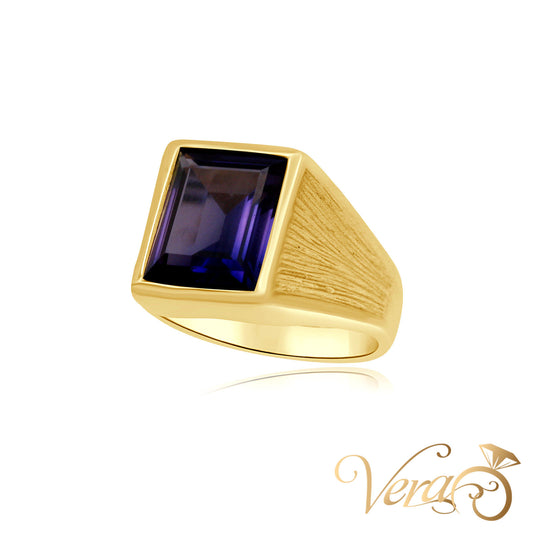 14K YG Men Ring CZ, Size 9, 8.9g - Vera Jewelry in Miami