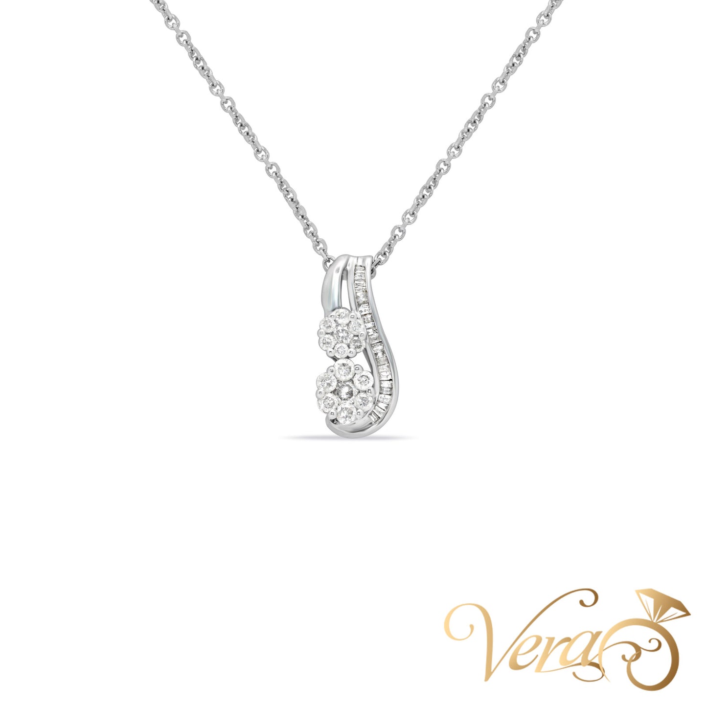 10K White Gold Diamond Pendant  0.45ct  20mm - Vera Jewelry in Miami