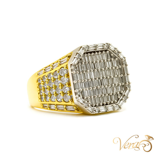 14K Yellow Gold Square Rolo Ring with 3.00 ct Natural Diamonds, Size 10, 13.6g
