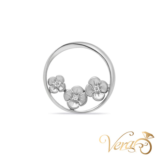 14K White Gold Floral Pendant – 21mm