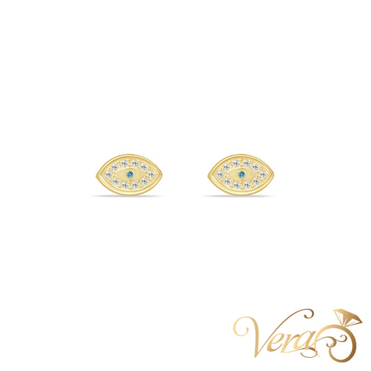 14K Yellow Gold Evil Eye Stud Earrings with CZ, 7mm - Vera Jewelry in Miami