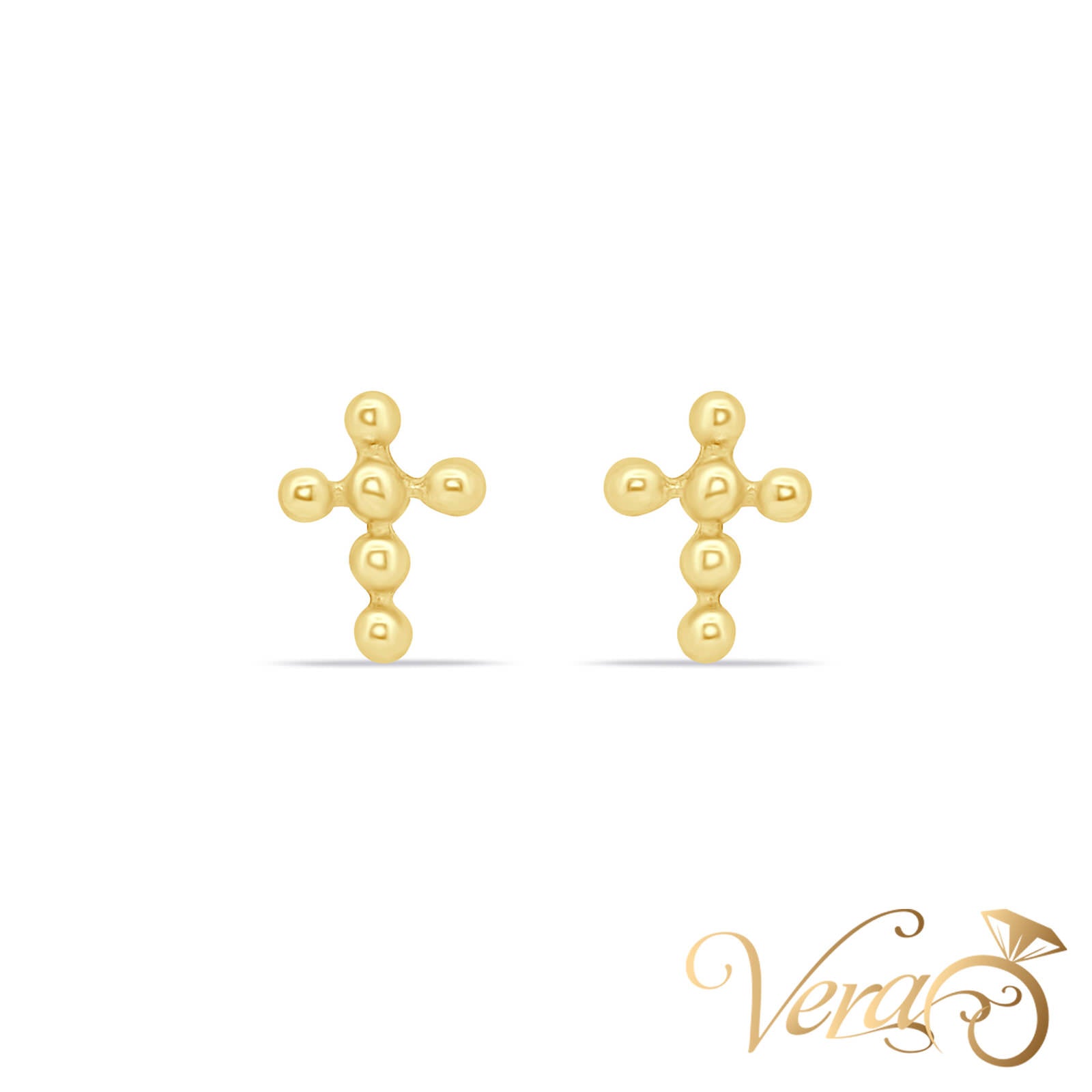 14K Yellow Gold Crucifix Stud Earrings, 8mm - Vera Jewelry in Miami