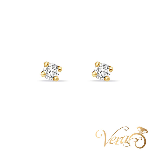 14K Yellow Gold Solitaire Stud Earrings with Natural Diamonds, 2mm, 0.04ct - Vera Jewelry in Miami