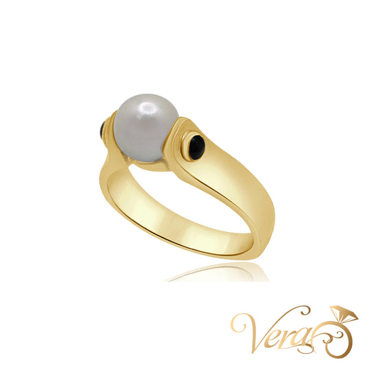 14K YG Women Ring Sapphire & Pearl, Size 6.25, 5.6g - Vera Jewelry in Miami