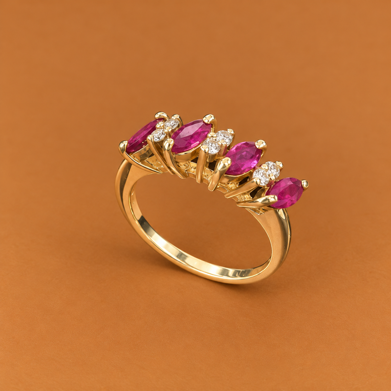14K YG Vintage Ring 0.06 ct NAT & Ruby, Size 5.5, 2.5g