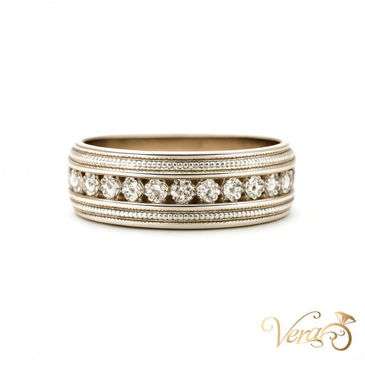 14K White Gold Wedding Band with 0.60 ct Natural Diamonds Size 8.75, 5.1g