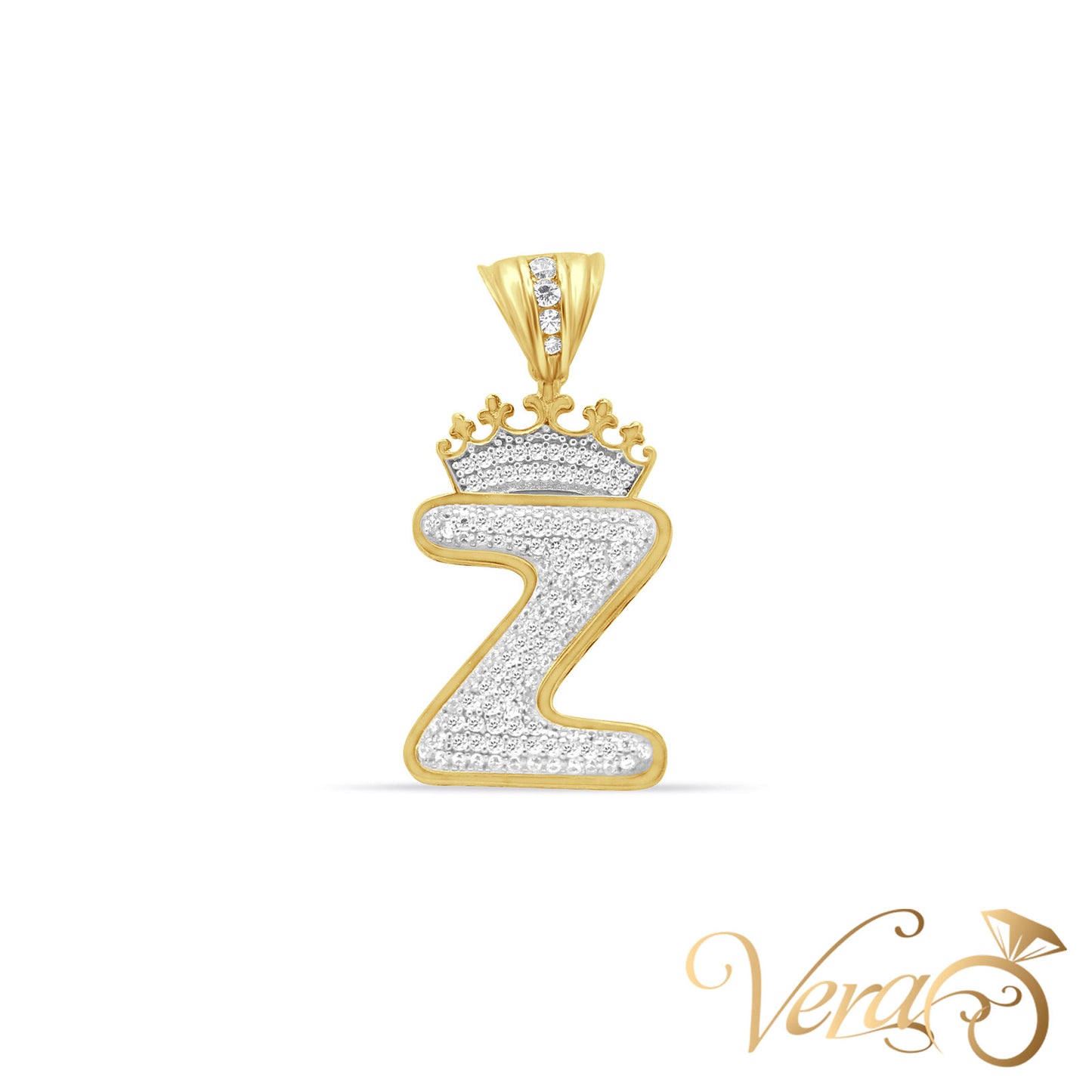 10K Yellow Gold Crowned Letter “Z” Pendant with CZ