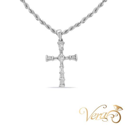 14K White Gold Crucifix Pendant with 0.50ct Diamond – 29mm