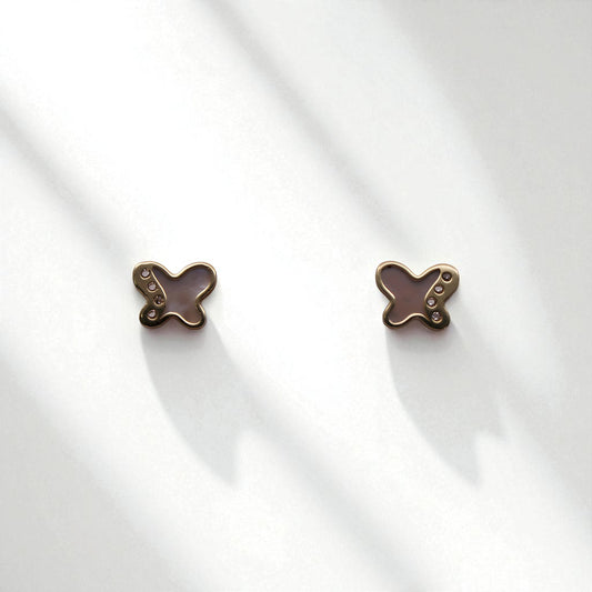 14K YG Butterfly Mother of Pearl & Cubic Zirconia Earrings
