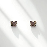 14K Yellow Gold Butterfly Mother of Pearl & Cubic Zirconia Earrings