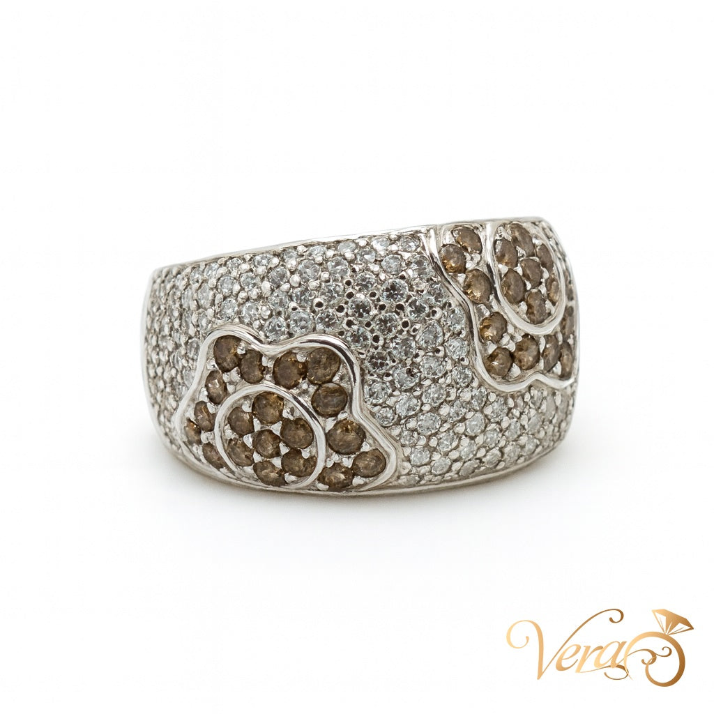 18K White Gold Pavé Diamond Floral Band Ring with 3.00 ct Natural Diamonds, Size 8.25, 11.38g - Vera Jewelry in Miami