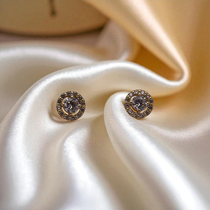 14K YG Halo Cubic Zirconia Earrings