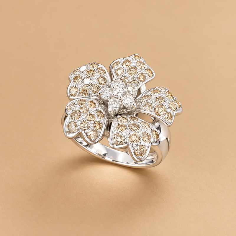 18K WG Women Ring 1.25 ct NAT Champagne, Size 7, 6.9g