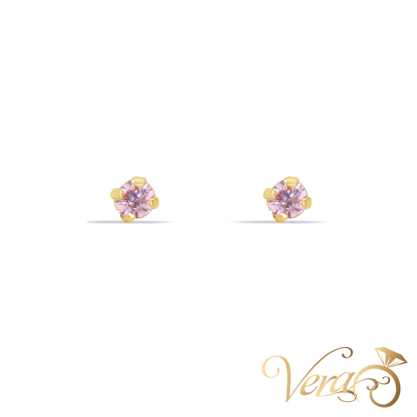 14K Yellow Gold Ear Piercing with Pink CZ - Vera Jewelry in Miami