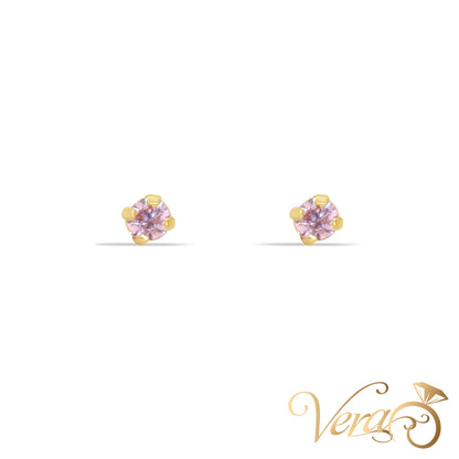 14K Yellow Gold Ear Piercing with Pink Cubic Zirconia