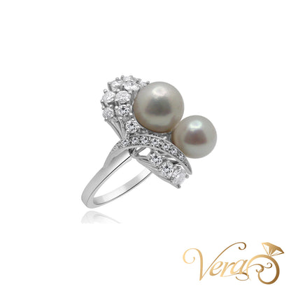 18K WG Vintage Ring 1.20 ct NAT & Pearl, Size 7.5, 8.7g