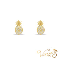 14K Yellow Gold Pineapple Stud Earrings with CZ, 9mm