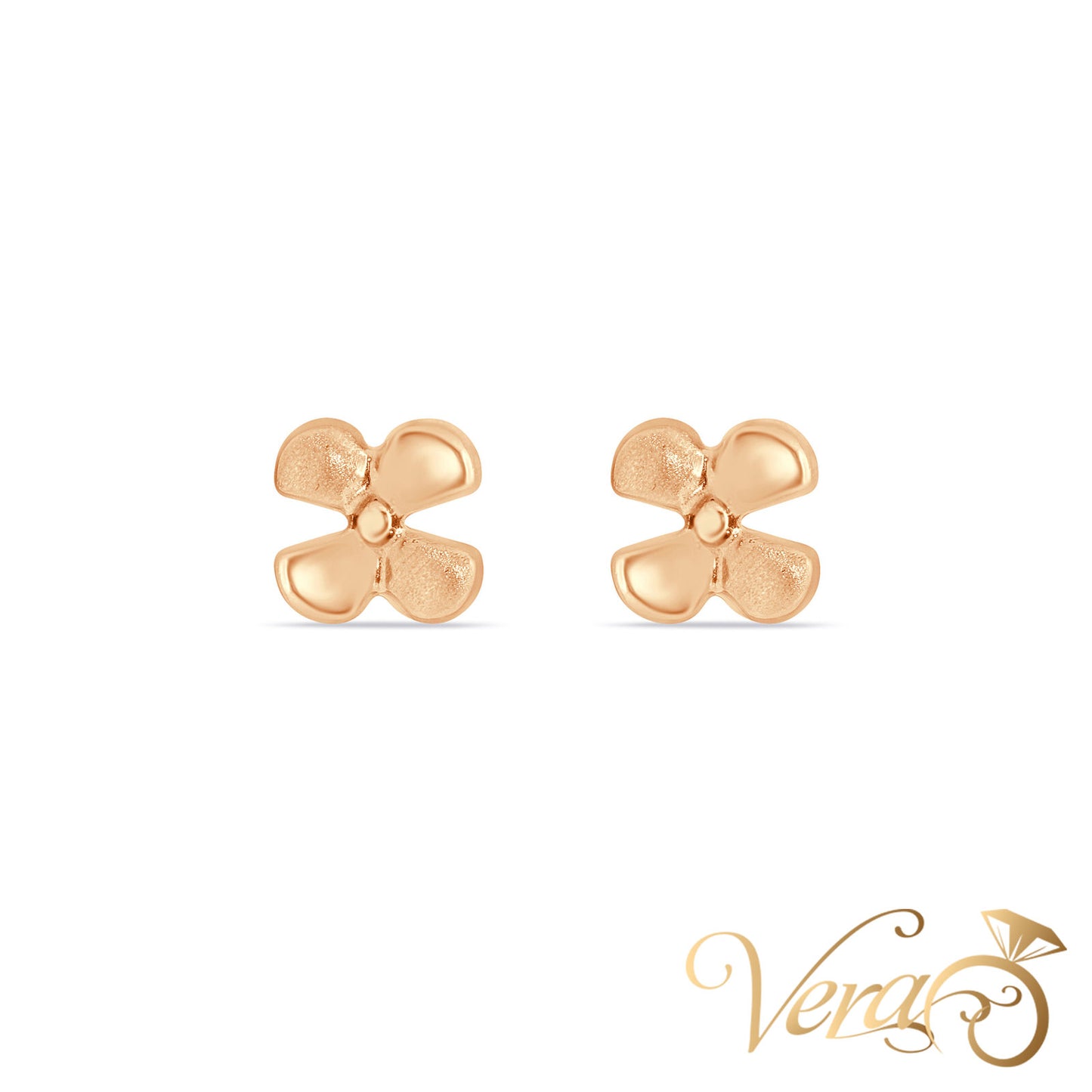 14K Yellow and Rose Gold Floral Stud Earrings, 10mm, 1.4g - Vera Jewelry in Miami
