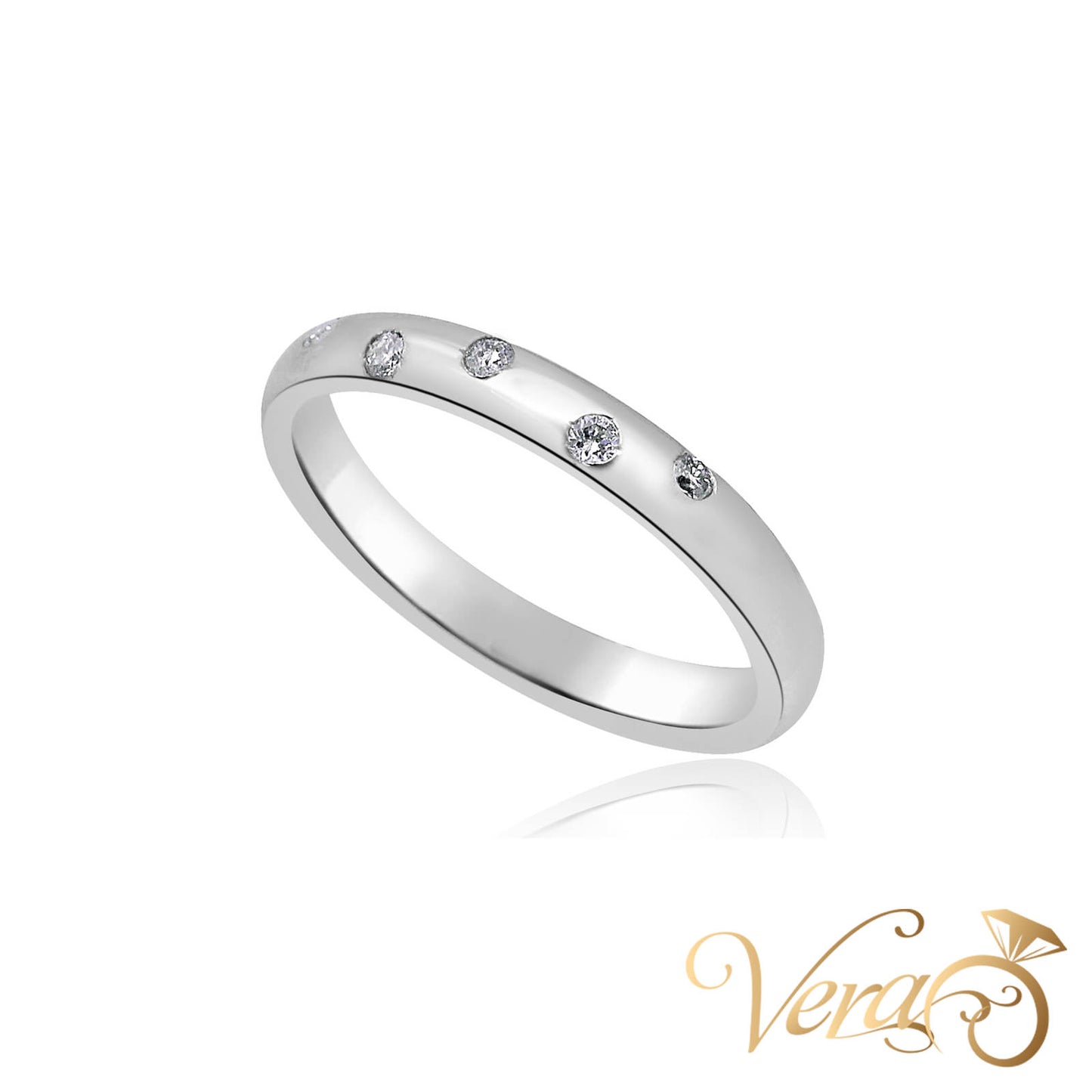 14K White Gold Band Ring with 0.06 ct Natural Diamond, Size 8, 3.4g