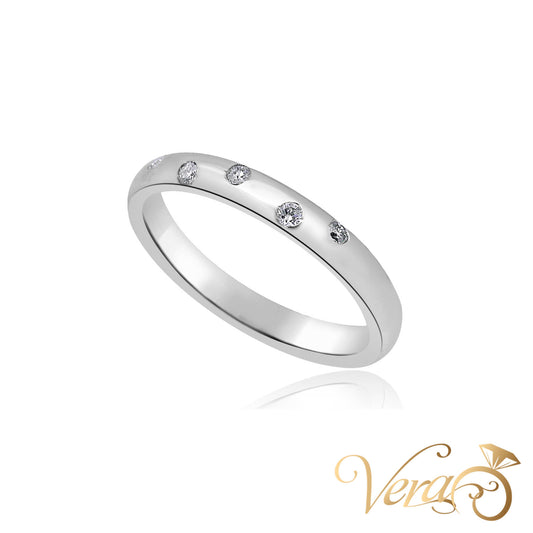 14K White Gold Band Ring with 0.06 ct Natural Diamond, Size 8, 3.4g - Vera Jewelry in Miami