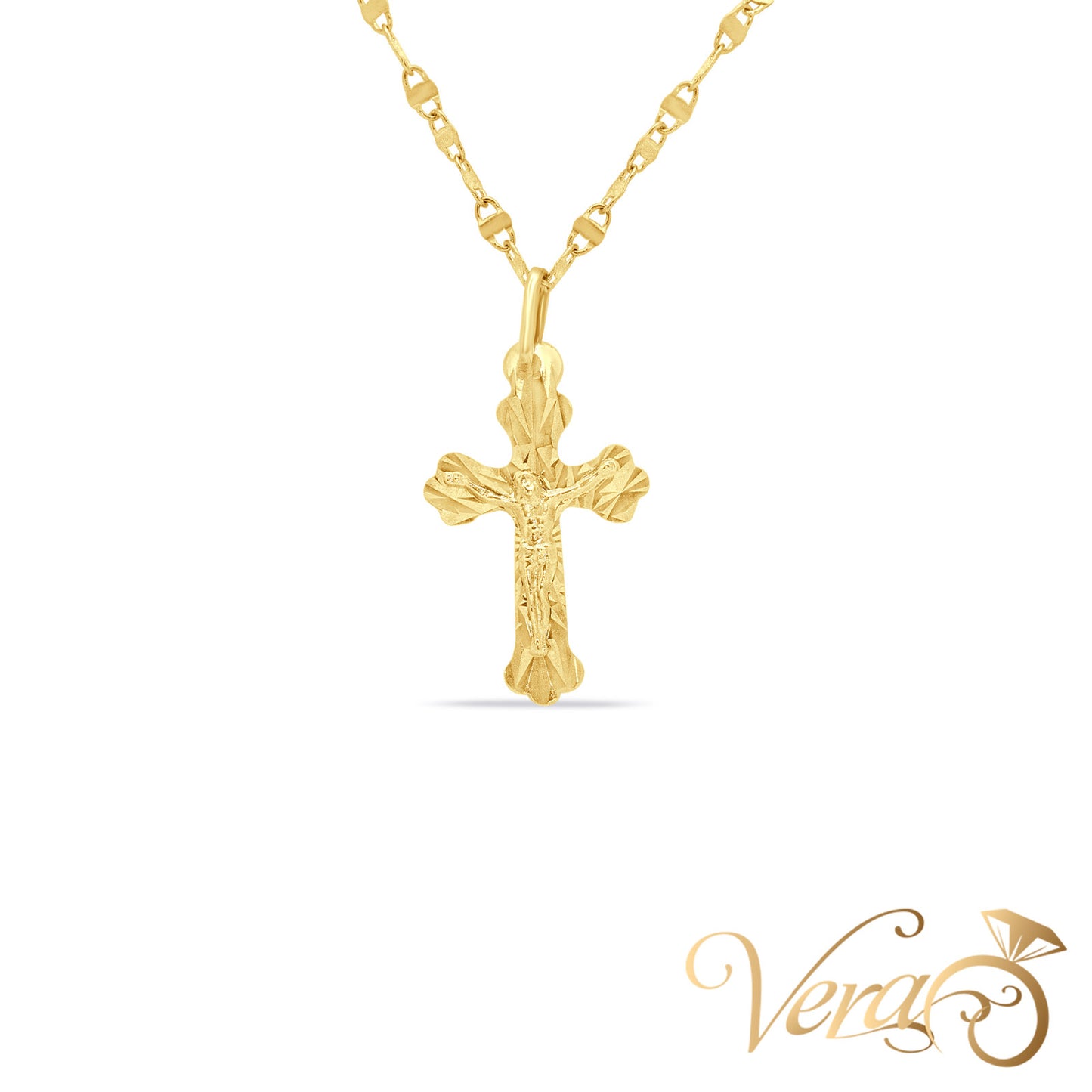 18K Yellow Gold Crucifix Pendant Necklace  19", 3.11g - Vera Jewelry in Miami