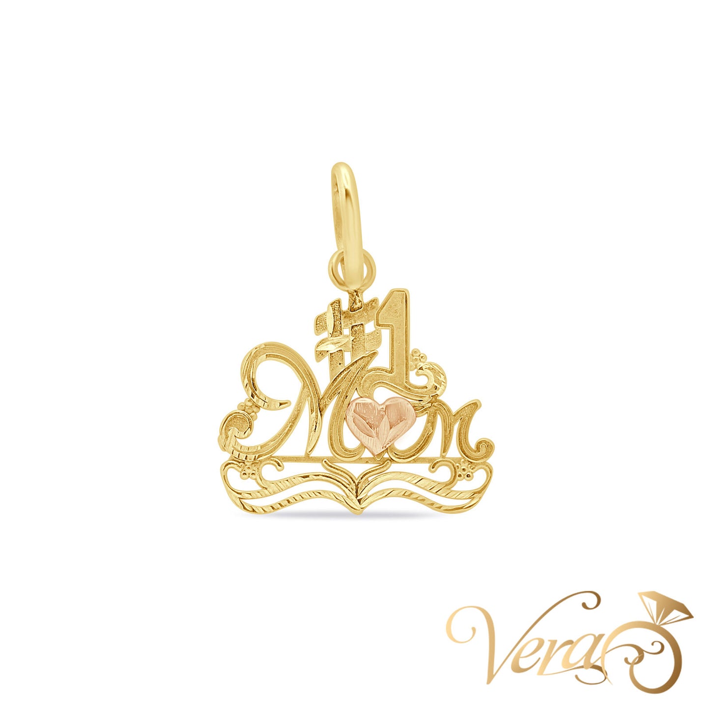 14K Yellow Gold “#1 Mom” Pendant  25mm - Vera Jewelry in Miami