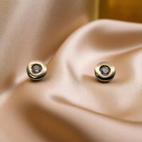 14K Yellow Gold Circle Cubic Zirconia Earrings