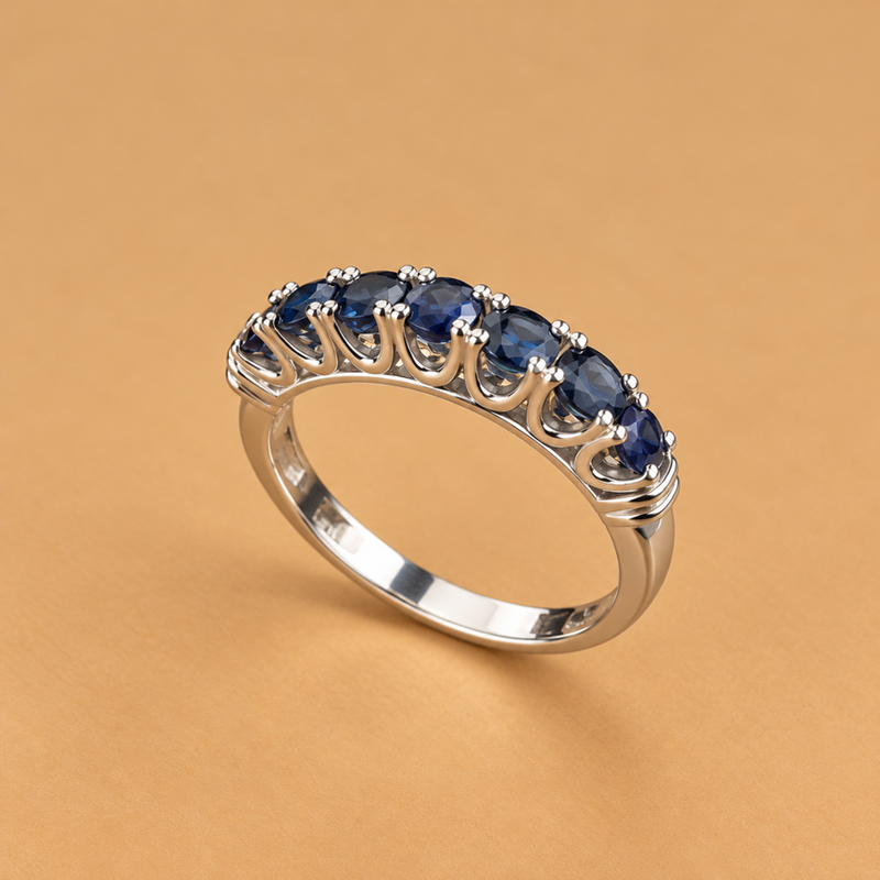 18K WG Women Ring Sapphire, Size 5.5, 3.1g