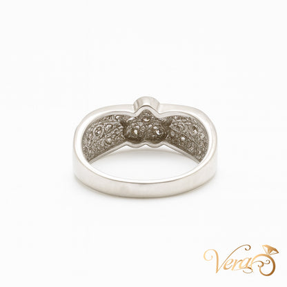 14K White Gold Floral Rolo Band Ring with 0.35 ct Natural Diamonds, Size 6.5, 4.27g