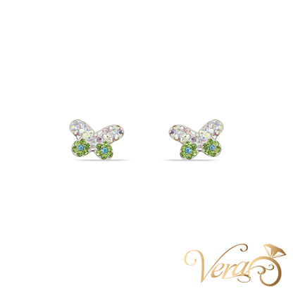 14K Yellow Gold Butterfly Stud Earrings with Multicolor Cubic Zirconia, 8mm - Vera Jewelry in Miami