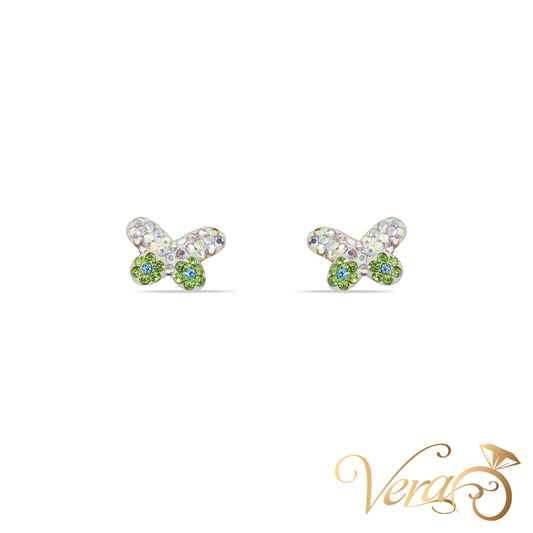 14K Yellow Gold Butterfly Stud Earrings with Multicolor Cubic Zirconia, 8mm - Vera Jewelry in Miami