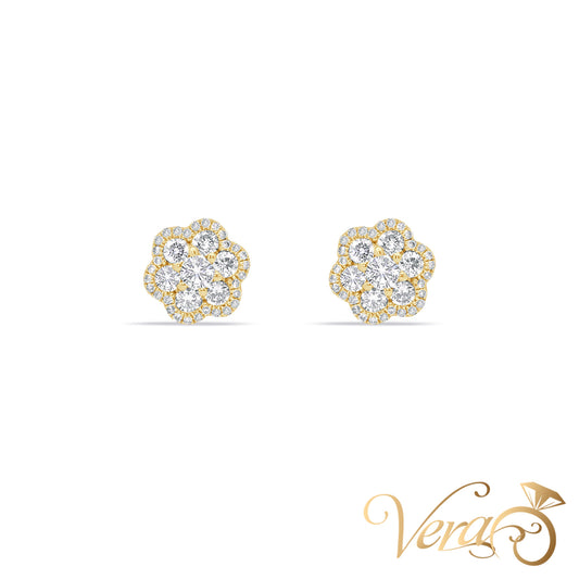 14K Yellow Gold Floral Stud Earrings with Natural Diamonds, 0.50 ct, 9mm - Vera Jewelry in Miami