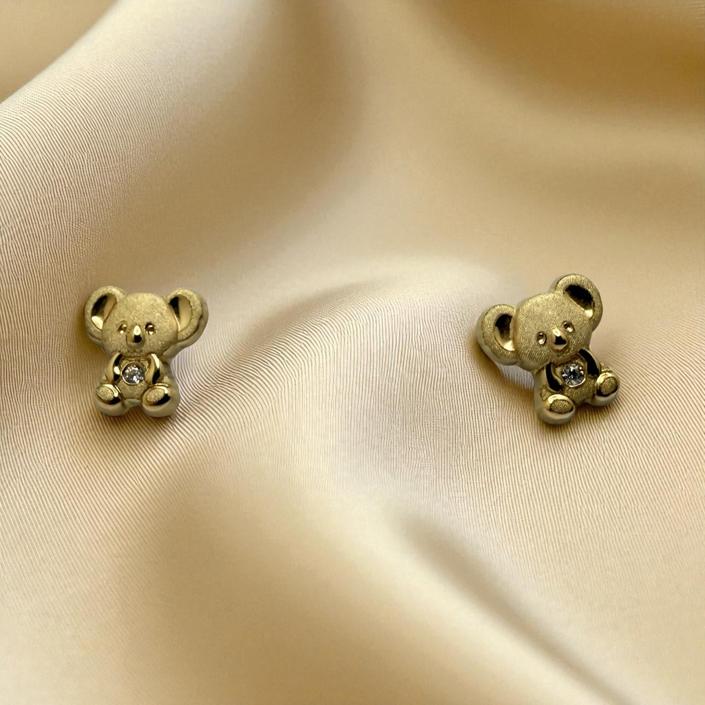 14K YG Bear Cubic Zirconia Earrings