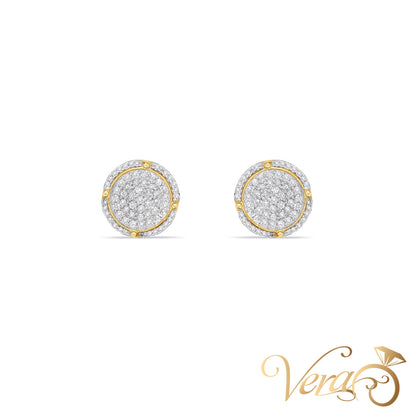 10K Yellow Gold Round Stud Earrings with Natural Diamonds, 11mm, 3.2g - Vera Jewelry in Miami