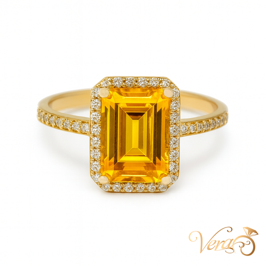 14K YG Cocktail Ring with Yellow Topaz and Cubic Zirconia