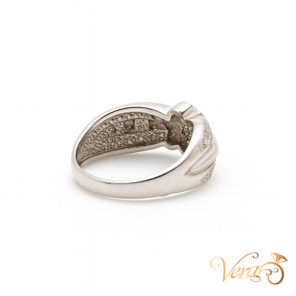 14K White Gold Floral Rolo Band Ring with 0.35 ct Natural Diamonds, Size 6.5, 4.27g