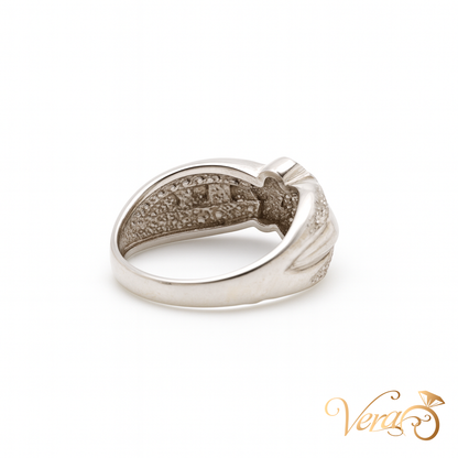 14K White Gold Floral Rolo Band Ring with 0.35 ct Natural Diamonds, Size 6.5, 4.27g