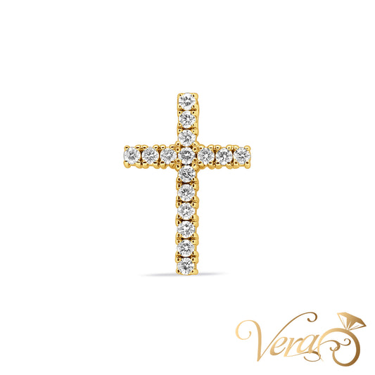 14K Yellow Gold Crucifix Pendant with 1.20 ct Diamonds – 32.5mm