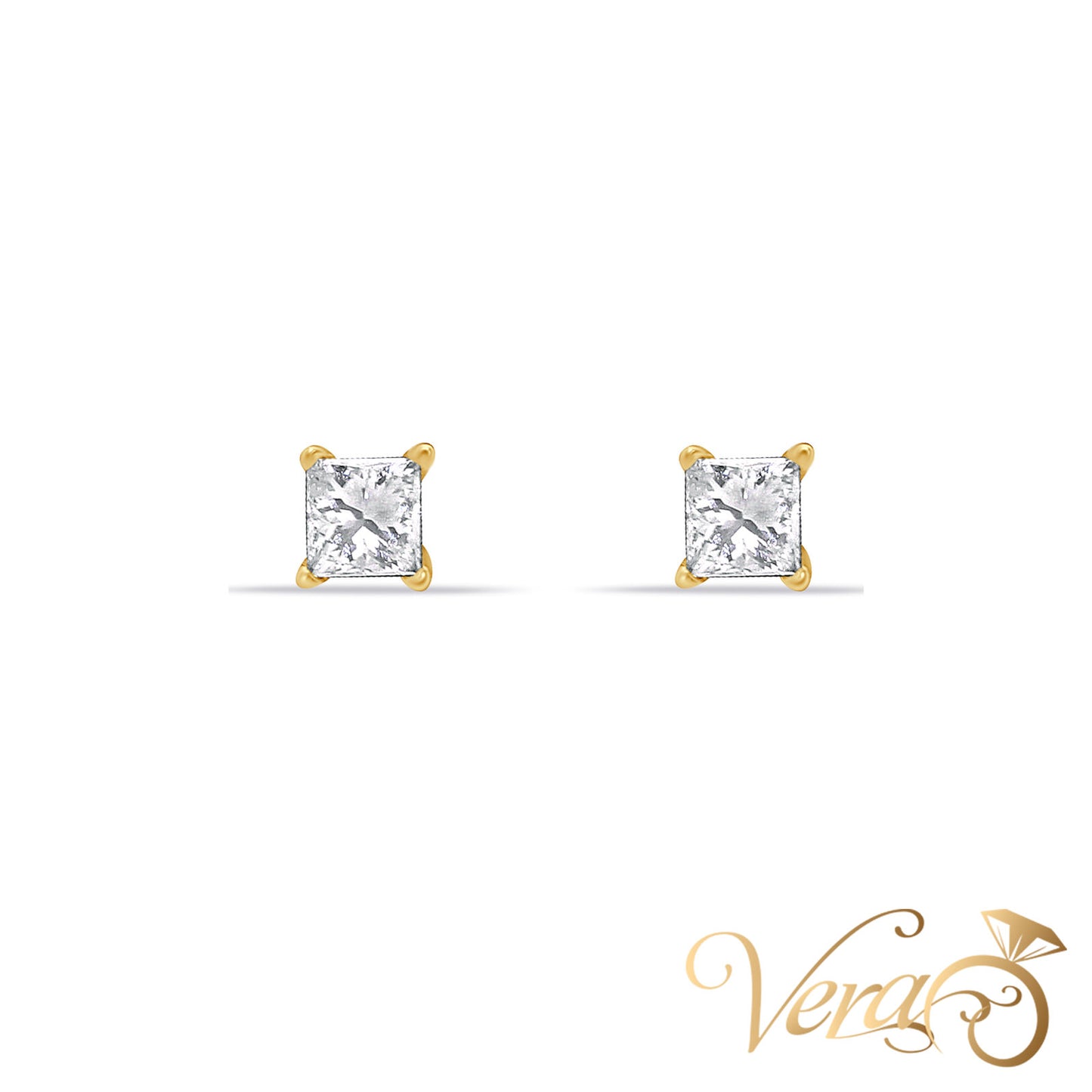 14K Yellow Gold Stud Earrings with Natural Diamonds, 4mm, 0.20ct - Vera Jewelry in Miami